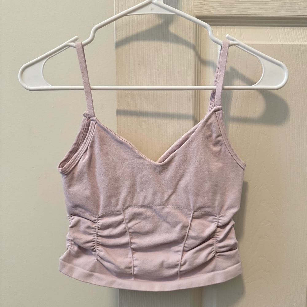 free people movement Light Pink Good Karma Ruched Crop Tank